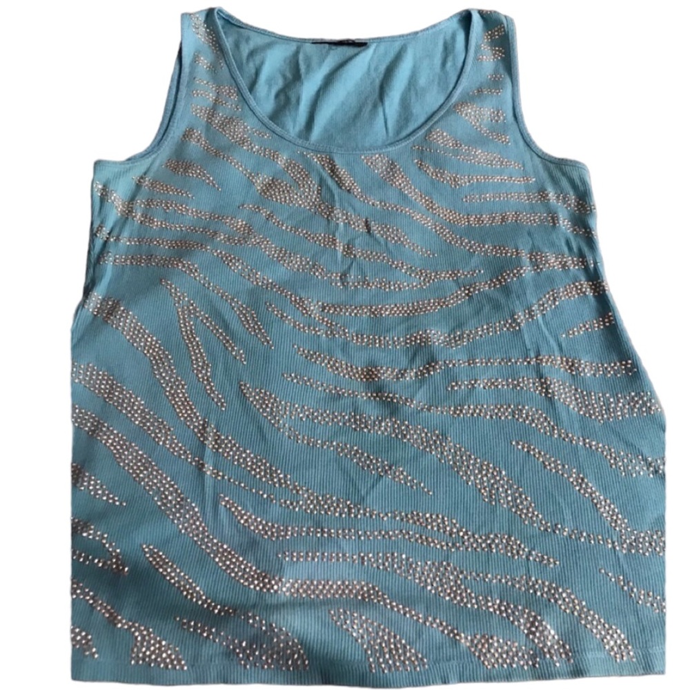 Style & Co  aqua blue scoop neck studded animal print tank size XL